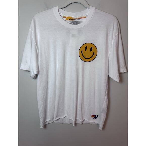 Aviator Nation SMILEY 2 BOYFRIEND TEE - WHITE Womens Sz L NWT $83 - Picture 4 of 11
